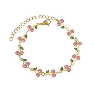 Bracelet bohème en acier inoxydable plaqué or avec zircon, chaîne à maillons, motif cerise, <span class=keywords><strong>cadeau</strong></span> pastoral pour femme, inspiré du bouddhisme - Product Image 5