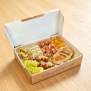 Boîtes à emporter en papier de qualité alimentaire avec logo personnalisé, vente en gros pour restaurants et boulangeries, adaptées aux sushis, aux biscuits et aux pâtisseries avec emplacement pour la sauce - Product Image 1