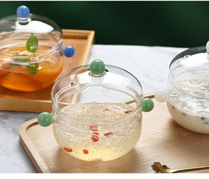 Solhui Mignon <span class=keywords><strong>mini</strong></span> bols à soupe <span class=keywords><strong>en</strong></span> verre transparent avec couvercle et poignée colorée 500ml - Product Image 6