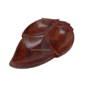 Three Compartment Leaf Shaped Wooden Serving Tray for Dry Fruits , <b>Nuts</b> , Candies and Snack - Product Image 1