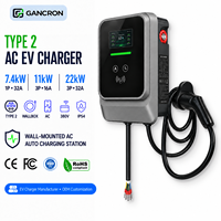 Chargeur mural GANCRON pour VE 7,4 kW 11 kW 22 kW Type 2 Wallbox 380 V IP65 Station de recharge automatique CA pour véhicule Shenzhen Top 5
