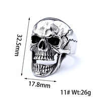 Anneaux de crâne punk pour hommes, en acier inoxydable, lourds, gothiques, vampires, hip-hop, rappeur, vente en gros