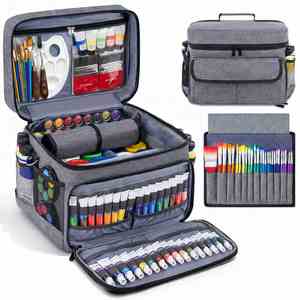 Sac de rangement pour peinture acrylique, étui de rangement pour fournitures artistiques avec sangle de transport, poche supplémentaire pour pinceaux - Product Image 1