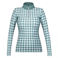 Cardigan ajusté à motif pied-de-poule, haut d'équitation à manches longues avec fermeture éclair, sous-vêtement pour femme, haut d'équitation avec fermeture éclair