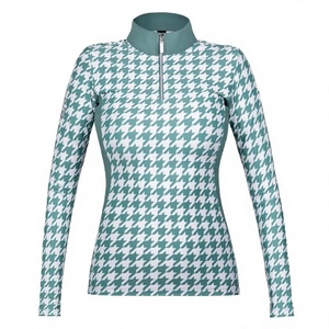 Cardigan ajusté à motif pied-de-poule, haut d'équitation à manches longues avec fermeture éclair, sous-vêtement pour femme, haut d'équitation avec fermeture éclair - Product Image 2