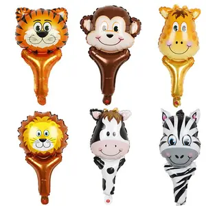 Safari hewan balon Foil tongkat tangan balon aluminium singa harimau kartun mainan anak-anak dekorasi pesta Hutan ulang tahun