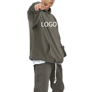 Streetwear Custom Mens Clothing Medium Sand Mock Neck Hooded Sweatshirt Soft Hoodies - Product Image 1