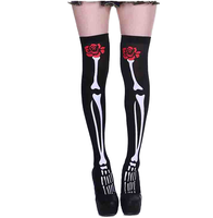 Medias de látex desechables de invierno estilo gótico punk con diseño de esqueleto y rosas, por encima de la rodilla, para cosplay y fiestas.