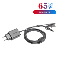 65W PD SCP Pengisi Daya Cepat Tahan Api untuk Laptop & Ponsel, Pengisi Daya Portabel All-in-one dengan 3 Port Tipe-C (2 L + 1 Micro USB) Bahan Gan