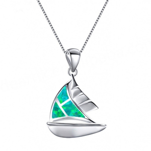 Venta al por Mayor de Joyería Hawaiana de Plata de Ley 925, Colgante de Velero con Ópalo Azul y Vida Marina - Product Image 2