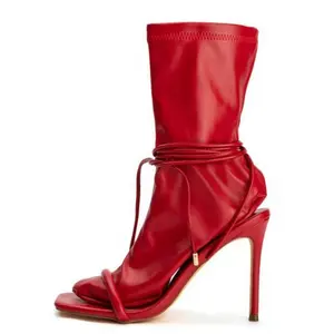 कस्टम लाल चमड़े मोजे और सैंडल जूते गर्म बिक्री वर्ग पैर की अंगुली फीता अप महिलाओं के जूते