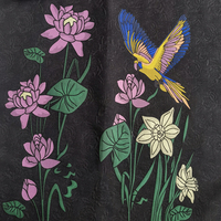 Tissu Jacquard Brocart 3D en Coton de Haute Qualité NAIS, Motif Floral Lotus et Perroquet, Noir et Rouge, pour Robes et Vêtements de Nuit pour Filles