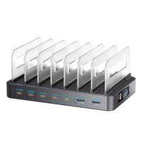 Chargeur GaN PD 288W 8-en-1 avec adaptateur secteur USB-C et câble rétractable, station de charge multi-ports pour ordinateur portable/tablette/téléphone
