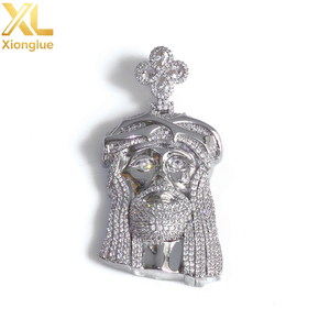 Luxury Hip Hop Copper Fine Jewelry Round Cut Zircon Claw Setting 18K Gold Plated 24inches Jesus Head Charms Pendant for Men - Product Image 2