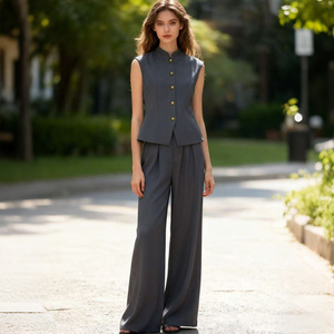 Chaleco de Traje de Alta Calidad para <span class=keywords><strong>Mujer</strong></span>, Estilo Abrigo <span class=keywords><strong>sin</strong></span> Mangas, Liso, con Botones, para Negocios - Product Image 3