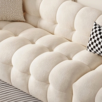 Cremefarbenes, ausziehbares, günstiges, modernes, minimalistisches, quadratisches Wildleder-Stoffsofa für kleine Wohnungen und Hotels