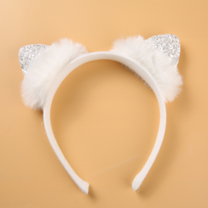 2020 Custom Fashion Party Baby Giral Hair Accessories Cute White Plush Cat Ear Headbands for Kids - Product Image 3