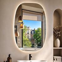 Miroir LED anti-buée de forme ovale, sans cadre, pour salle de bain, éclairage HD à 3 couleurs, gradation progressive, directement de l'usine
