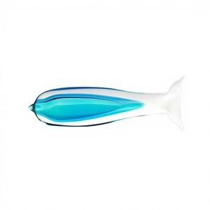 Figurine de poisson en verre soufflé à la main, bleu et blanc, sculpture animale colorée, artisanat décoratif, pièce d'art - Product Image 2