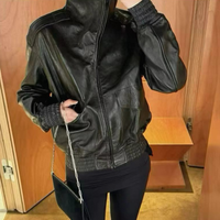Chaqueta de piel de cordero de diseño de fábrica, cuello alto, cremallera, estilo bomber, vintage, de piel de oveja auténtica, para OEM