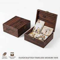 Boîte à souvenirs en bois de noyer de grande taille avec logo gravé personnalisé Landy, couvercle à charnières, boîte de rangement pour photos, lettres, documents, vente en gros