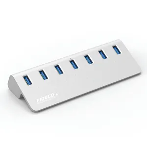 FIDECO Portable Usb 3.0 Hub 7 Port Aluminum 5gbps High Speed with Power Adapter Multi USB 3.0 Splitter 7 Usb C Hub