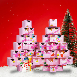Custom Printing 24 Pcs Cosmetic Candy Gift Cardboard Drawer Box Luxury Christmas Tree Advent Calendar Box