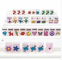 Élégant ensemble de Mahjong 160 tuiles, motifs colorés dessin animé, avion, lèvres, éclair, étoile, en acrylique lisse et résistant à l'usure à quatre couches, pour fête