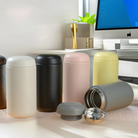 Botol minum termos mini bergaya Ins, double wall stainless steel, vakum, portabel, lucu, ukuran saku, dengan infuser teh