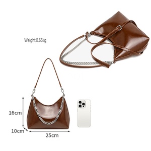 Borse da Donna di Qualità, Borsa a Tracolla Vintage in Pelle PU Cerata, Borsa Hobo di Lusso con Catena, Elegante Borsa a Tracolla per Donne - Product Image 4