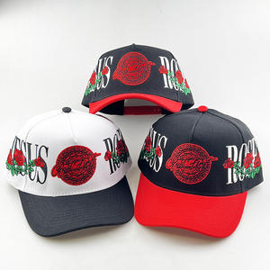 Personalizado tamaño grande Rosa bordado acrílico 2 tonos Snapback béisbol ala curva 5 paneles gorra mujer marco sombrero gorra hombres - Product Image 2