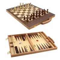 Juego de ajedrez de madera 3 en 1, juego de mesa plegable, para damas, Backgammon, portátil, de viaje