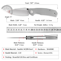 Couteau pliant TRIVISA Pocket Hornet-03G pour hommes, lame 14C28N, manche G10 avec clip, outil de survie, camping, chasse en plein air