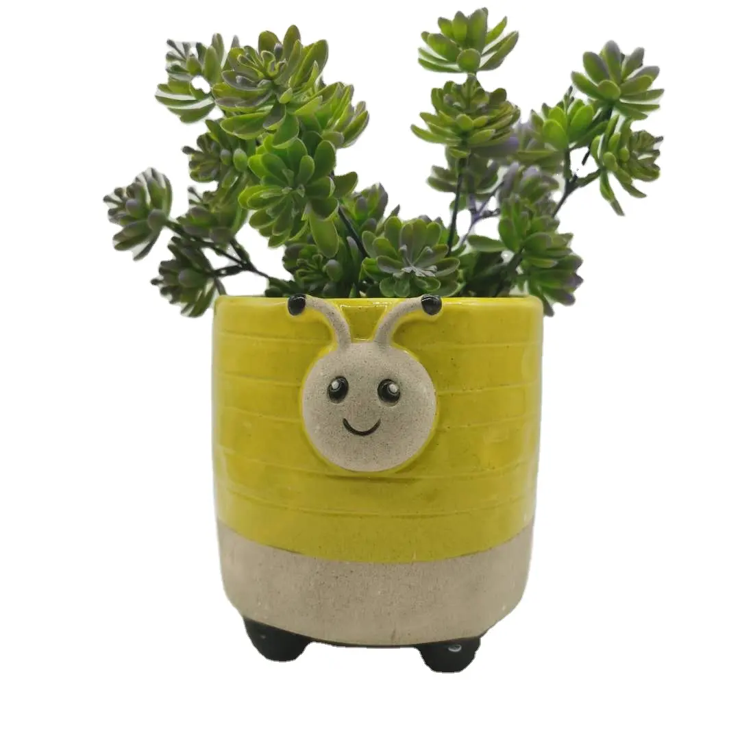 Mignon dessin animé personnalisé animal 3d en céramique rose jaune miel abeille en forme de jardinière plantes succulentes pot de fleur pour bureau