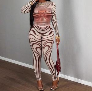 Viviblook Z304ST01 Nuevo Conjunto Casual de Dos Piezas para Mujer, Estilo Urbano, Sexy, Transparente, Ajustado, Top de Manga Larga y Pantalones - Product Image 2