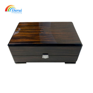 Boîte à montre simple en bois d'ébène brillant, finition piano, étui de présentation de luxe en bois pour montre-bracelet, doublure en cuir beige - Product Image 2