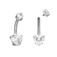 Vente en gros d'anneaux nombril mode ASTM F-136 titane jeu de broches coeur zircon nombril anneaux de piercing bijoux