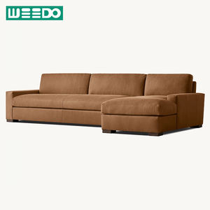 Ensemble de canapé-lit modulaire d'angle Chesterfield moderne, cadre <span class=keywords><strong>en</strong></span> bois massif, revêtement <span class=keywords><strong>en</strong></span> <span class=keywords><strong>cuir</strong></span> véritable, coussin de dossier carré <span class=keywords><strong>en</strong></span> éponge, <span class=keywords><strong>salon</strong></span> - Product Image 2