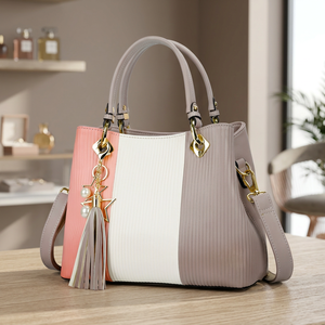 Sac à main élégant fait main en cuir véritable pour femme BS INTERNATIONAL, avec fermeture éclair, imperméable, durable, léger, deux sangles, pochette - Product Image 2