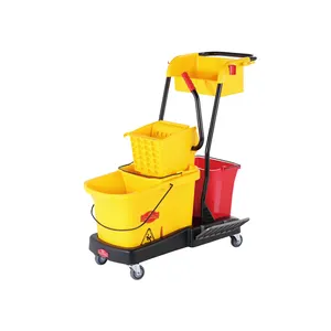 Carrello per pulizia giallo commerciale carrello per pulizia in plastica secchio per mocio con strizzatore