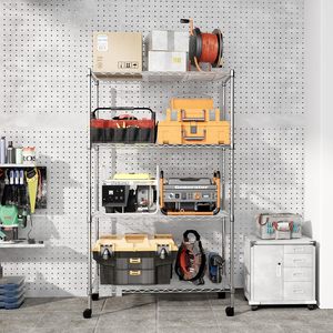 Giá lưu trữ lưới kim loại nặng 5 lớp với bánh xe vạn năng xoay 360 độ 4 tầng cho nhà kho và siêu thị - Product Image 2