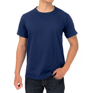 <b>Navy</b> <b>Blue</b> <b>Men's</b> Plaid Pattern Short Sleeve <b>T</b>-<b>Shirt</b>-100% Cotton Jersey Fabric Breathable & Eco-Friendly Regular Fit - Product Image 2