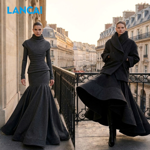 Vestido Maxi Elegante de Invierno Estilo Alta Costura, Vestido de Noche Estructurado de Tela Pesada, Proveedor de Moda Femenina Personalizada de Alta Calidad - Product Image 2