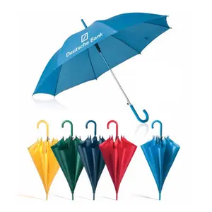 Wholesale Automatic Promotion Factory Branded Windproof Golf Umbrella Straight Promotional Rain Umbrella With Logo