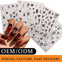 Autocollants d'art pour ongles gothiques sombres non toxiques, personnalisés OEM ODM, Halloween, toile d'araignée noire et blanche, chauve-souris, œil de scorpion, serpent, citrouille