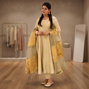 Conjunto de Traje de Chifón Beige para Mujer, 100% Algodón, AJN-0033 - Product Image 3