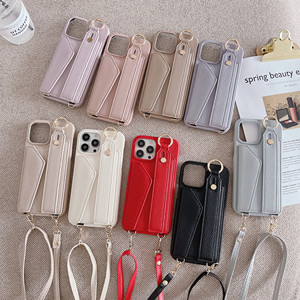 Luxe Faux Cuir Stand Titulaire De La Carte Bandoulière Anneau Boucle Téléphone Cas Sentir pour <span class=keywords><strong>IPhone</strong></span> 16 Pro Max 15 Plus 14 <span class=keywords><strong>13</strong></span> 12 11 - Product Image 5