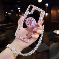 Bling Glitter Diamant Support Strass Transparent Téléphone étui pour iphone 12 13 14 15 16 Plus Pro Max Pour Samsung S 23 24 Ultra
