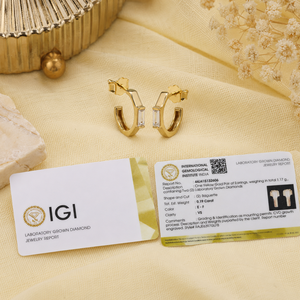 Pendientes de Aro Huggie de Oro Amarillo Sólido de 14 Quilates con Diamantes Cultivados en Laboratorio, Corte Brillante Baguette, Joyería de Lujo para Mujer - Product Image 3