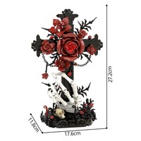 Blocs de construction MOC, scène de cimetière sombre avec croix de rose gothique, cadeau d'Halloween, ornement de bureau, jouets d'assemblage en plastique S1025 S0151